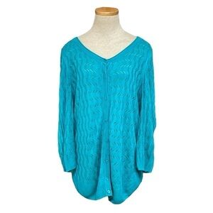 Sejour Cardigan Women's 1X Blue Long Sleeve Button Knit Sweater